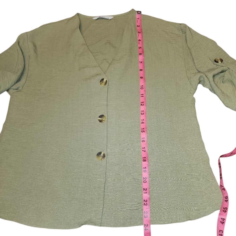 Sainsbury Olive Green V-neck Half Sleeve Blouse Size 10 - Picture 8 of 11